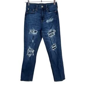 Aeropostale Stretch Mom Jeans Women’s 2 Regular Blue Distressed Ripped Straight